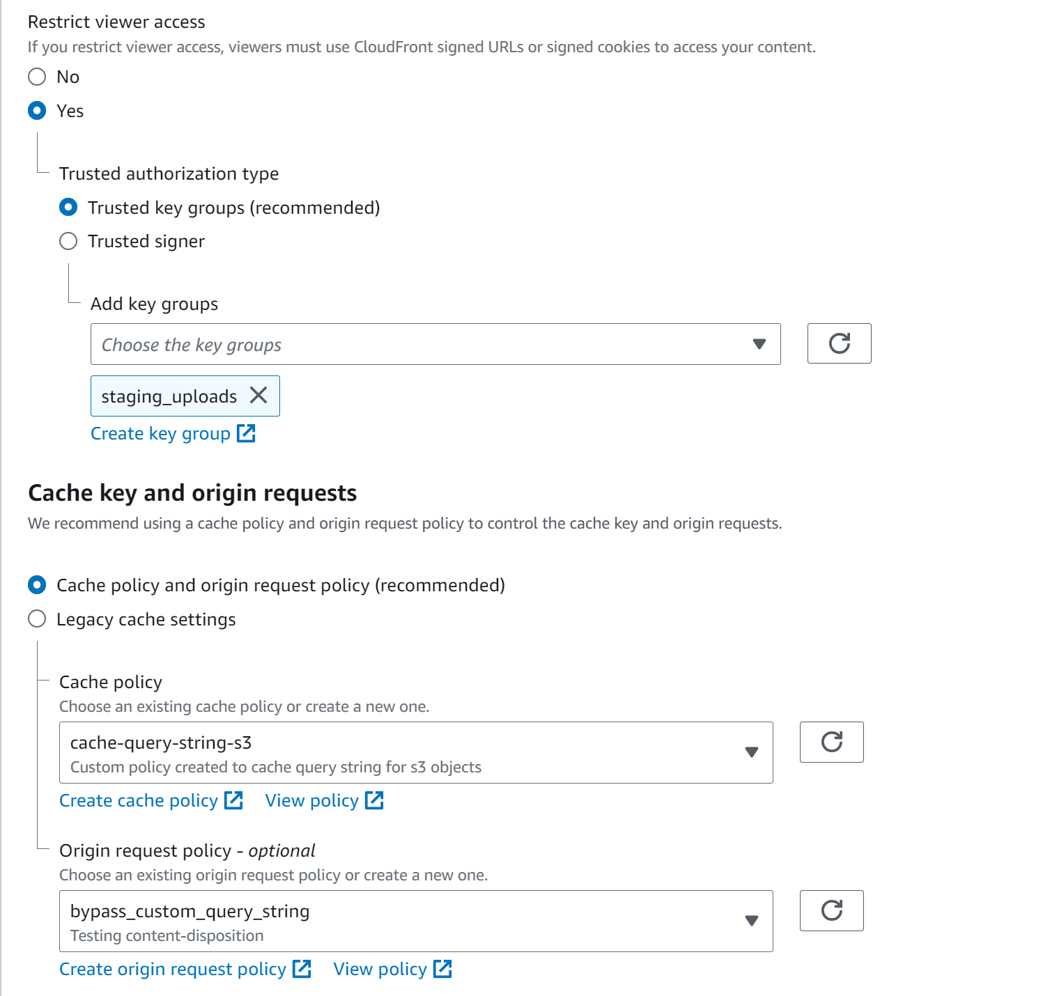 Screenshot of CloudFront origin settings
