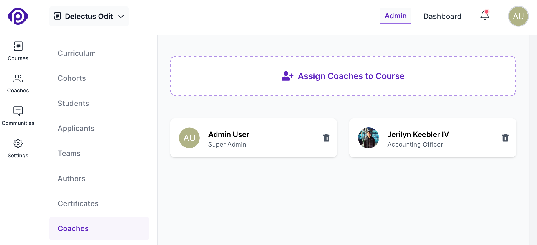 Coaches assigned to a course