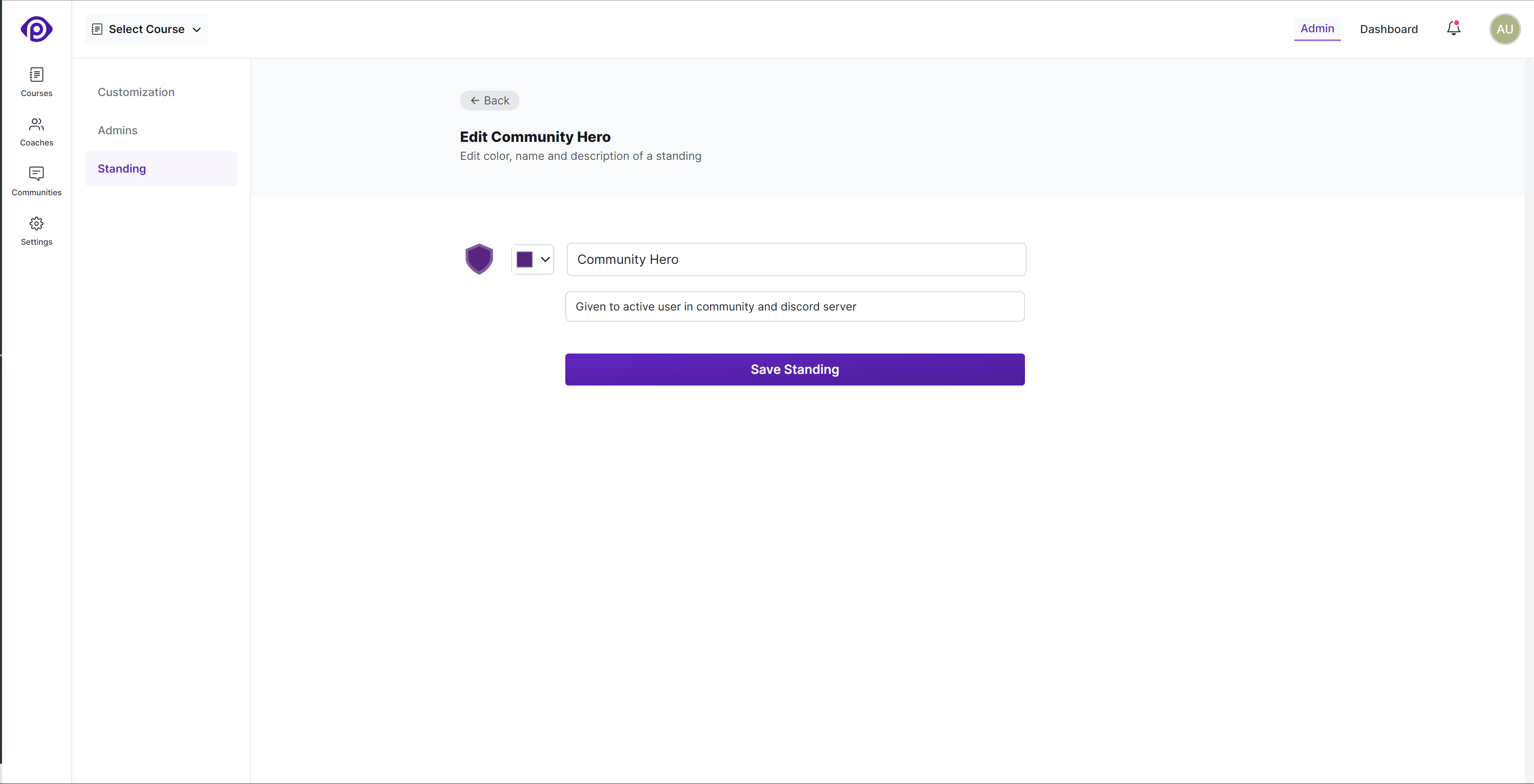 Add/Edit Standing Form